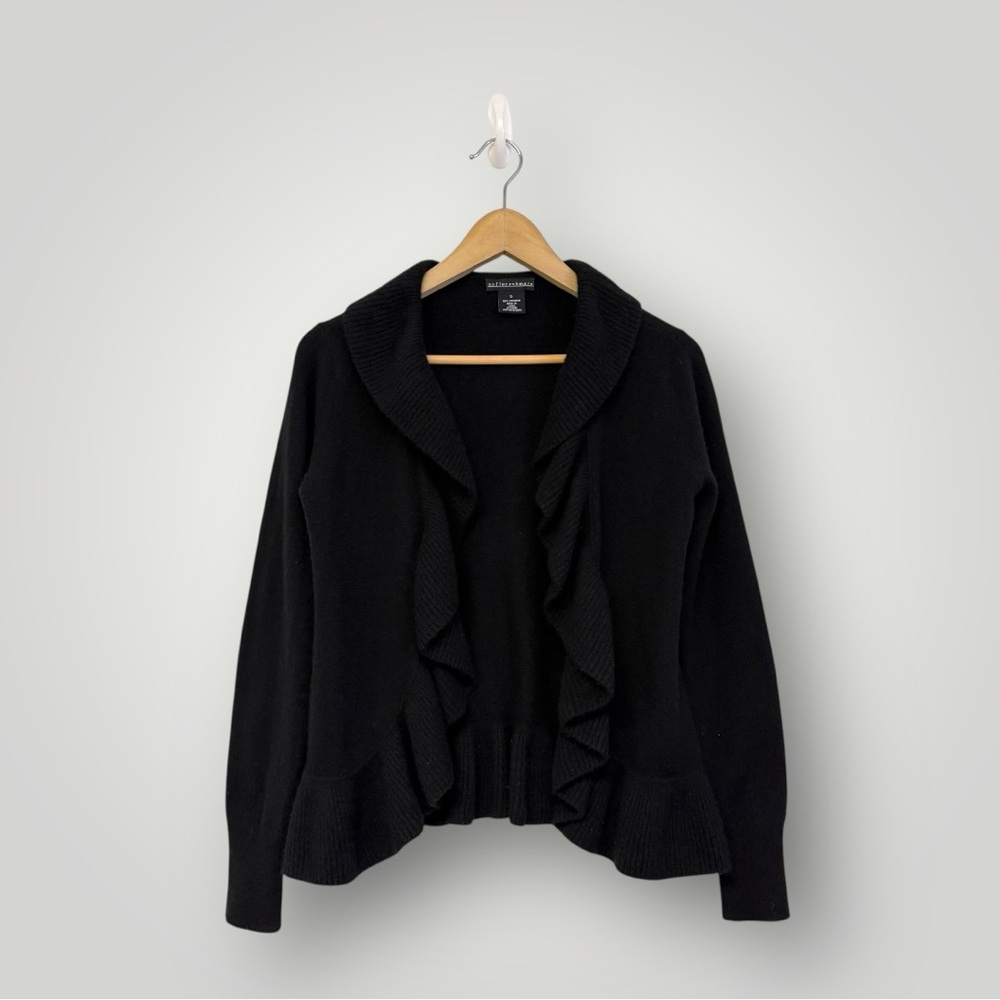 Sofia Cashmere Coquette Ruffled 100% Cashmere Cardigan Sz S Black